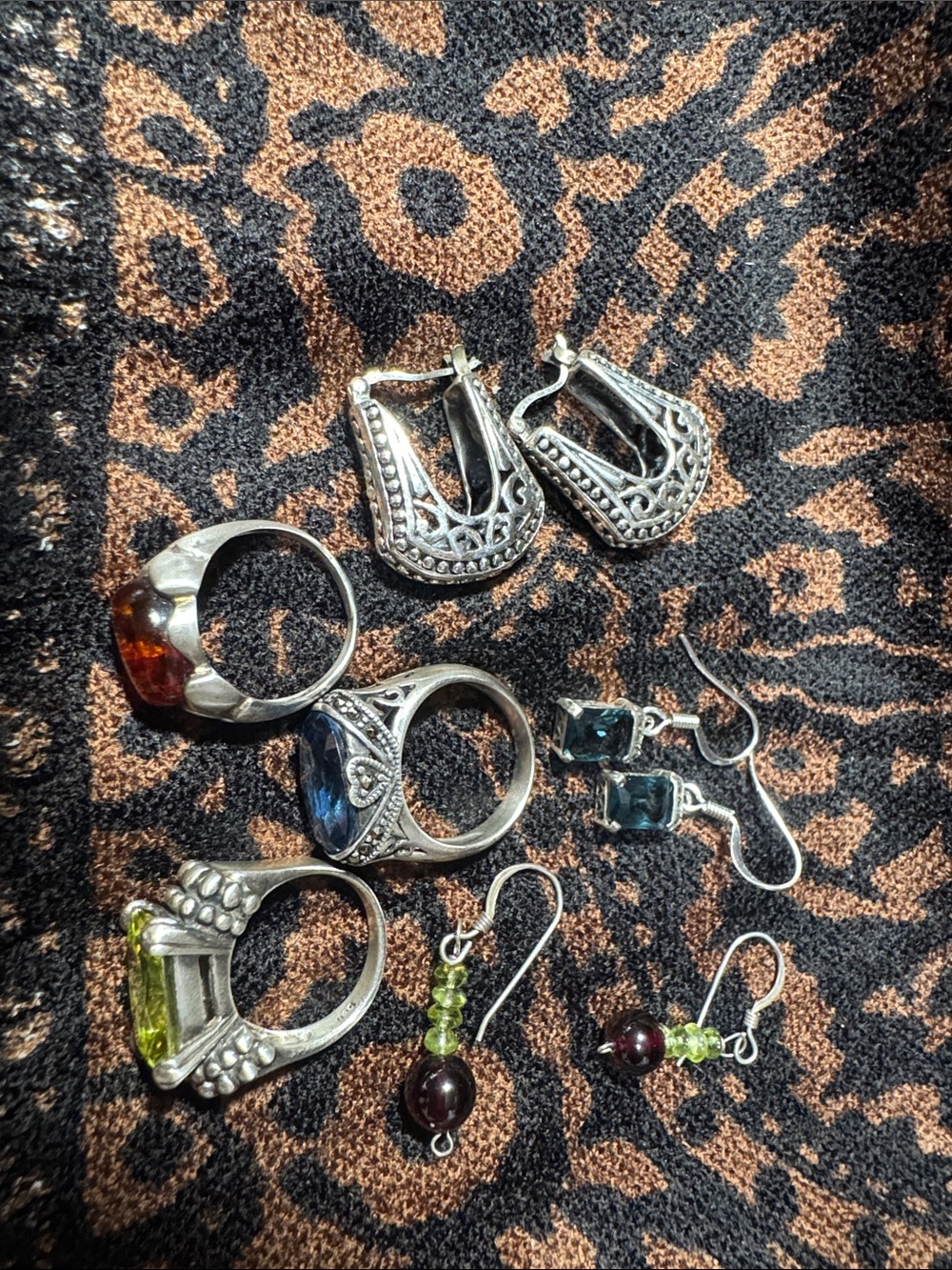 Vintage 925 Sterling Silver 6pc Gemstone Bundle - Rings & Earrings